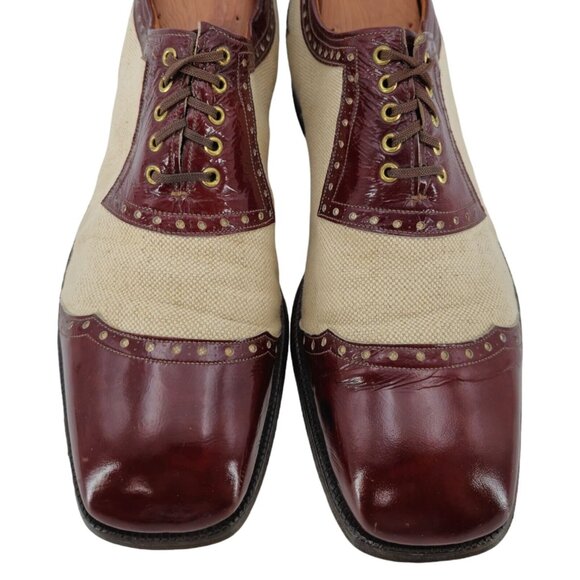 Vintage Johnston & Murphy Aristocraft Dress Shoes Men's 10.5B Burgundy Tan Leath - Picture 2 of 12